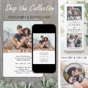 Moderne minimale alles-in-één QR RSVP 2 foto bruil Kaart