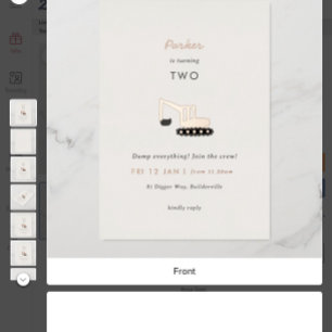 Digger Construction Party Folie Birthday Invite Folie Uitnodiging