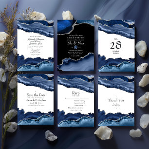 Navy en Silver Agate Wedding Bedankkaart