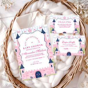 Roze prinsessenkasteel babyshower voor lieve schat kaart