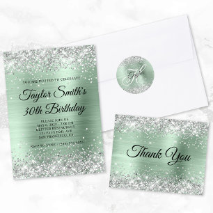 Silver Glitter Bleek Mint Folie 50th Birthday Servet