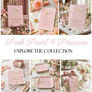 Roze parels en Prosecco welkomstbord Vierkante Sticker