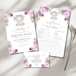 Paarse Elephant Baby Girl Baby shower Uitnodiging