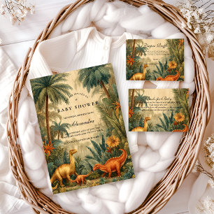 Vintage Jungle Dinosaur Baby Shower Luierspel Informatiekaartje