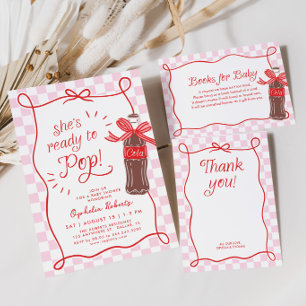 Roze & Rode Geruite Retro Meisjes Baby Shower Bedankkaart