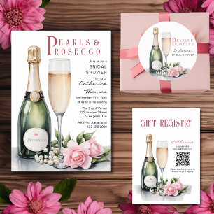 Parels en Prosecco Floral Elegant Vrijgezellenfees Kaart