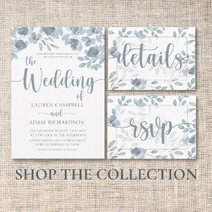 Uitnodiging tot het huwelijk van Rustic Floral Blu