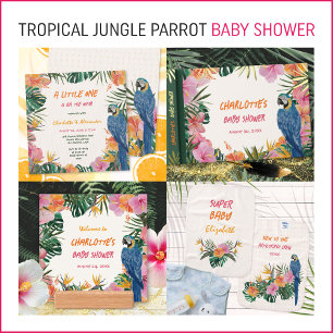 Tropical Floral Parrot Waterverf Baby shower Kaart