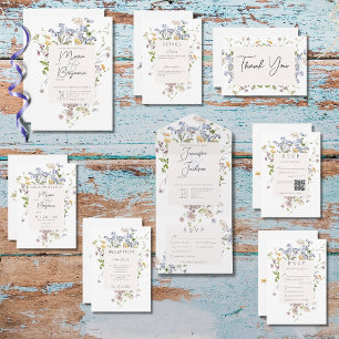 Delicate Boho Wildbloemen Witte bruiloft Save The Date