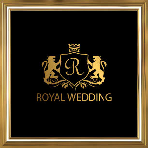 Luxury Art Nouveau Black Gold Royal Wedding Invita Kaart
