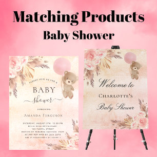 Baby shower pampas grassen zilver teddy draagt een flyer