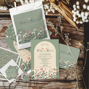 Moderne Boho Wildflower Sage Baby in Bloomdouche Kartonnen Onderzetters