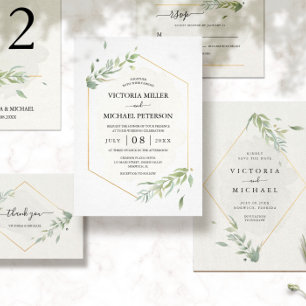Greenery Gold Elegant Waterverf Foliage Wedding Kaart