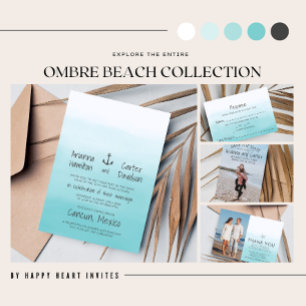 Ombre Beach Destination Ocean Starfish Wedding Kaart