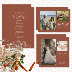 Terracotta minimale foto bruiloft dank u kaart