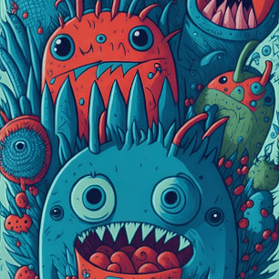 Klein monster verjaardag feestje blauw rood kaart