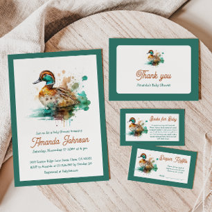 Elegant groen ingelijst Mallard Duck Baby shower s Informatiekaartje