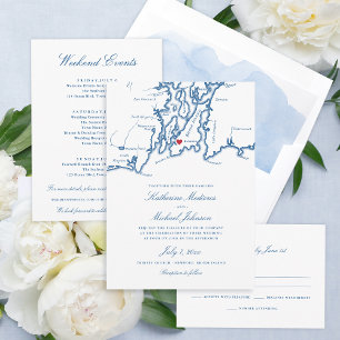 Newport Rhode Island Map Navy Wedding Invitation Kaart