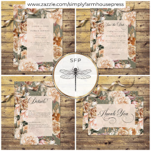  romantische champagne beige & salie bloemen save the date