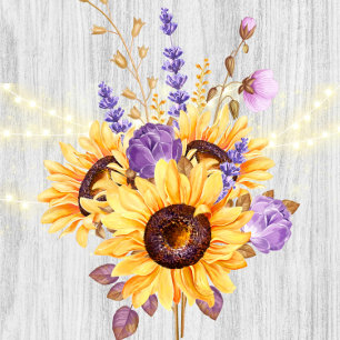 Paarse Rustic Peony - zonnebloemen bruiloft Kaart