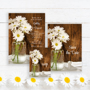 Mason Jar en Daisies Country Wedding RSVP Card