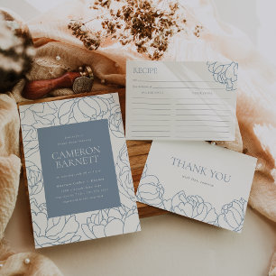 Pioenentuin Stoffig Blauw Bloemen Vrijgezellenfees Kaart