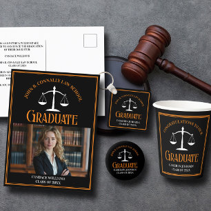 Zwart Oranje Recht School Afstuderen Keepsake Ronde Button 5,7 Cm