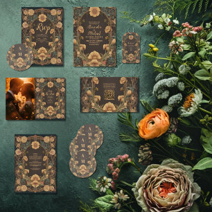 Decoratieve Bloemen Art Nouveau bruiloft Ronde Sticker