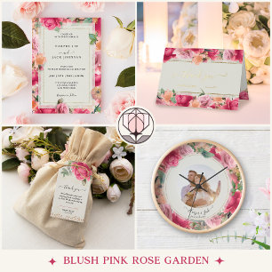 Stijlvolle Roze Bloemen Roos Tuin Goud Lijst Weddi Uitnodigingen Wikkel