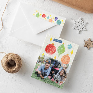 Waterverf Ornamenten kerstvakantie twee foto Feestdagenkaart