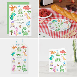 Dino Tyrannosaur T-Rex Green Birthday Party Bedankkaart