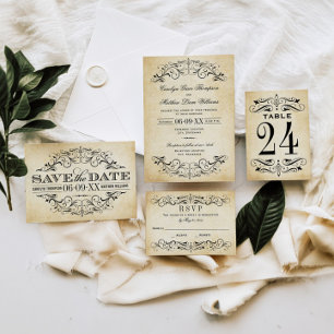  Rustic Black Vlourish Parchment Wedding Kaart