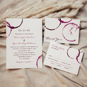 Rustic Bourgogne Wine Stain Wedding RSVP Kaartje