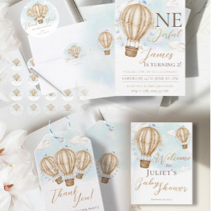 Hete lucht bruine ballonnen blauwe vlaggen wolken  ronde sticker