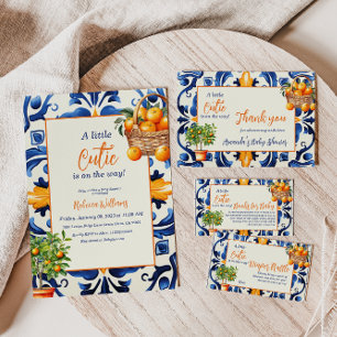 Blue Tegel Cutie Sinaasappel Citrus Baby shower Ga Informatiekaartje