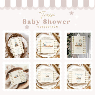 Blue Waterverf Train Baby shower Registry Informatiekaartje