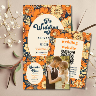 Kleurrijke Moderne Groovy Retro 70s Bloemen Bruilo Save The Date