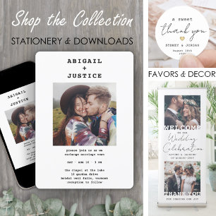 QR RSVP All-in-One Chic Typewriter 2 foto bruiloft Kaart