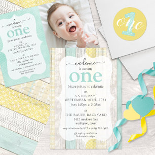 1e verjaardag Mint & Gele Polka Dot One Ronde Sticker