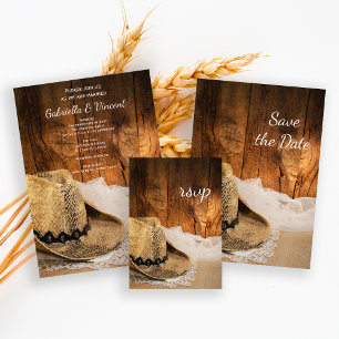 Cowboy Pet en Barn Wood Western Wedding RSVP Kaart