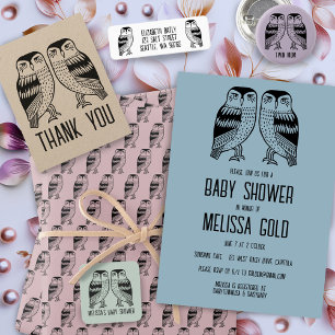 Twin Uilen Schattige Eenvoudig Chique BABY SHOWER  Uitnodiging Briefkaart