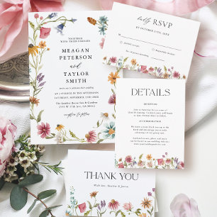 Gold Foil Wildflower Garden Wedding Wedding Weddin Folie Uitnodiging