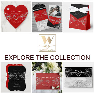 Gothic Zwart en Rood Huwelijk QR Code All In One Uitnodiging