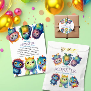 Schattigee Knuffelige Kleurrijke Kleine Monsters K Ronde Sticker