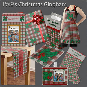 1940s Xmas Gingham Gooi Deken