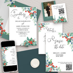 Elegant Script Holly en Winter Berries Save The Date