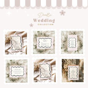 Pink Doodle Wavy Lijst Wedding Kaart