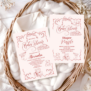 Pink Doodle Toys Bow Baby shower Kaart