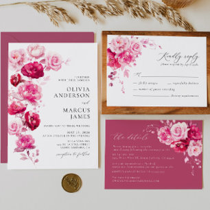 Boho Magenta Hot Roze Roos Bloemen Bruiloft Foto Save The Date