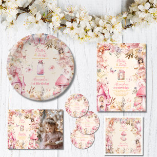 Foto Magische Fee Bloementuin 1e Verjaardag Bedankkaart